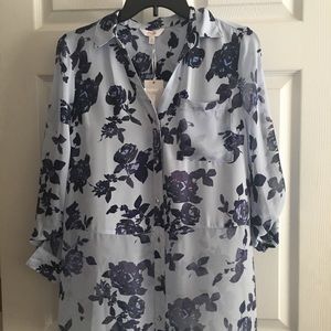 Candies Split Back Hem Floral Button Up Blouse